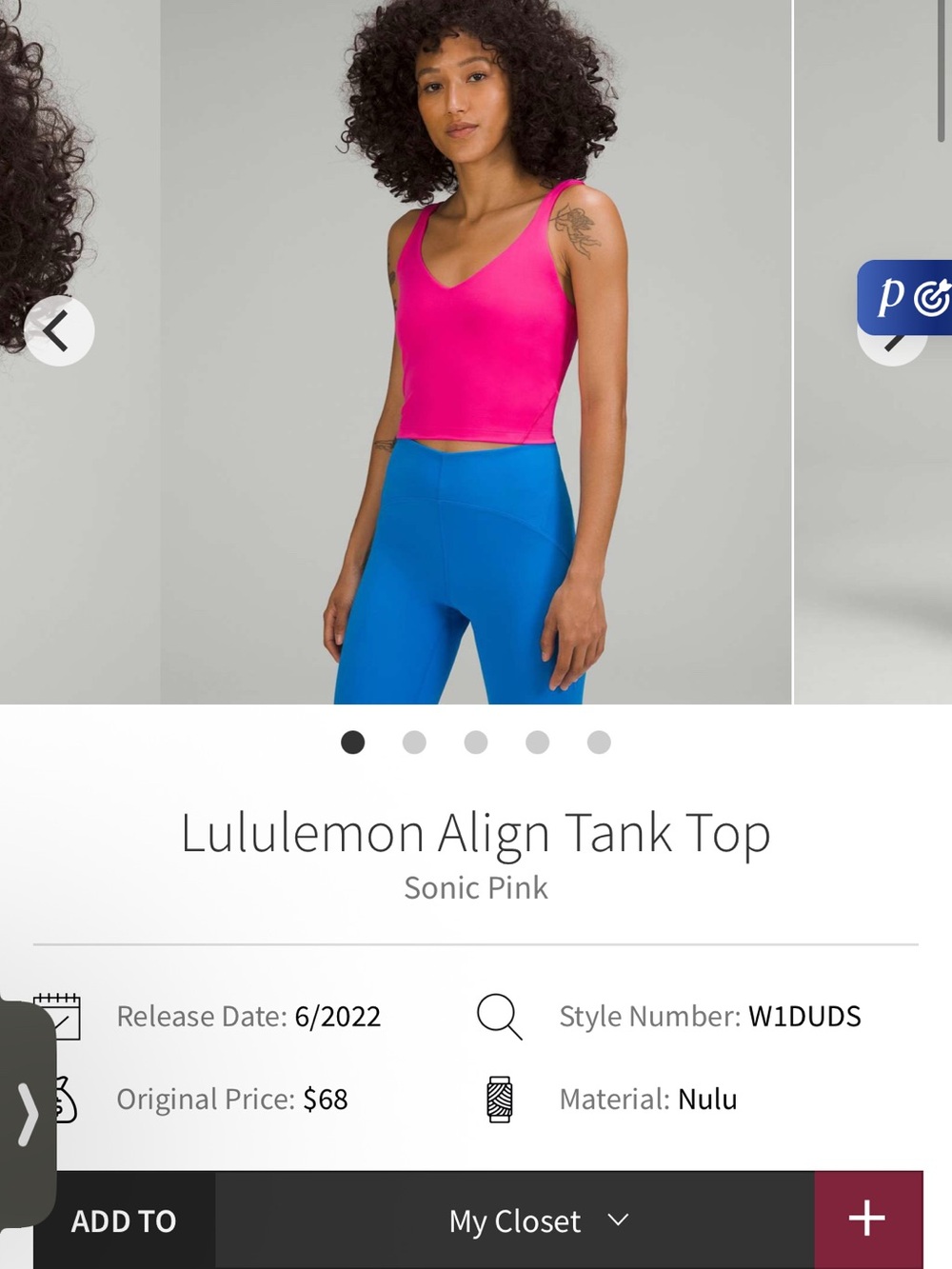 lululemon athletica Crop Tank Top - Sonic Pink